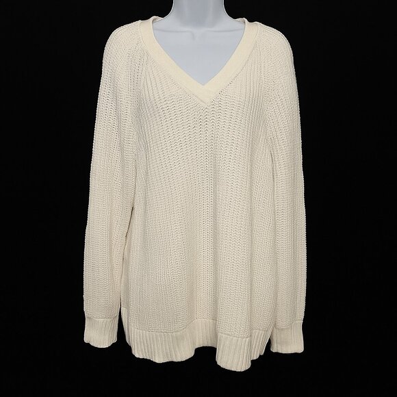 Lane Bryant Womens Cream Chunky Knit Tunic Sweater Size 18/20 Open Arm/Shoulder - Picture 1 of 10